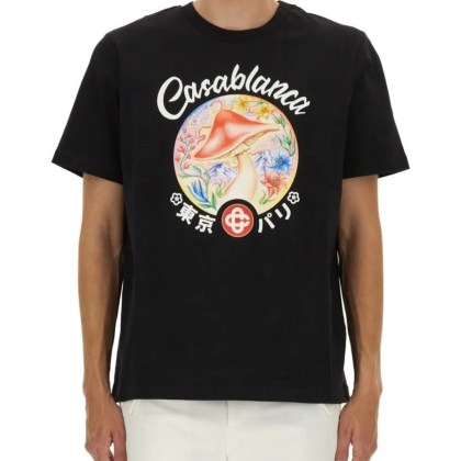 Casablanca - Relaxed-Fit Black T-Shirt With Floral - Größe M - schwarz Casablanca - Relaxed-Fit Black T-Shirt With Floral - Größe M - schwarz