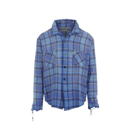 Gallery Dept. - Multicolour Plaid Cotton Shirt With Distressed Fin - Größe M - blau Gallery Dept. - Multicolour Plaid Cotton Shirt With Distressed Fin - Größe M - blau