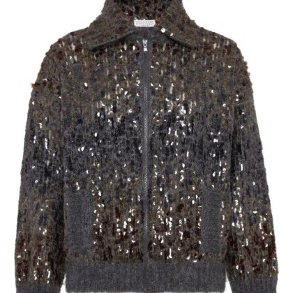 Brunello Cucinelli - Textured Grey Sweater With Sequined Detailing - Größe M - grau Brunello Cucinelli - Textured Grey Sweater With Sequined Detailing - Größe M - grau