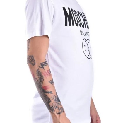 Moschino - Classic White Cotton T-Shirt With Graphic Logo - Größe 50 - lila Moschino - Classic White Cotton T-Shirt With Graphic Logo - Größe 50 - lila