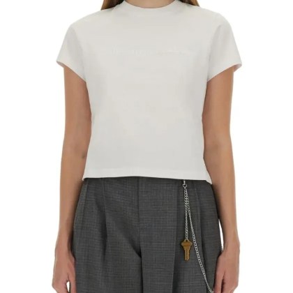 Alexander Wang - Cropped Fitted T-Shirt With Minimalist Logo - Größe M - weiß Alexander Wang - Cropped Fitted T-Shirt With Minimalist Logo - Größe M - weiß