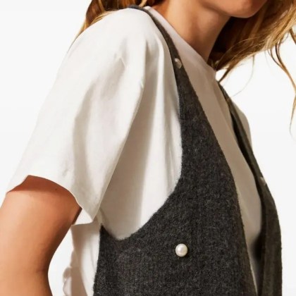 Twin-Set - Grey Charcoal Sleeveless Knit Vest Over White T-Sh - Größe M - grau – Bild 3