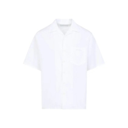 Prada - Short-Sleeve Tailored Cotton Shirt With Classic Po - Größe M - weiß Prada - Short-Sleeve Tailored Cotton Shirt With Classic Po - Größe M - weiß