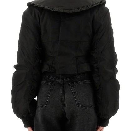 GANNI - Cropped Fitted Jacket With Oversized Ruffled Colla - Größe 36 - schwarz – Bild 3