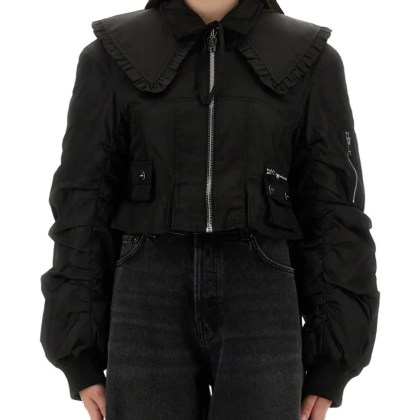 GANNI - Cropped Fitted Jacket With Oversized Ruffled Colla - Größe 36 - schwarz GANNI - Cropped Fitted Jacket With Oversized Ruffled Colla - Größe 36 - schwarz