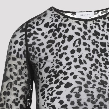Alexander McQueen - Leopard Print Long-Sleeved Top With Sheer Fabric A - Größe 38 - schwarz – Bild 2