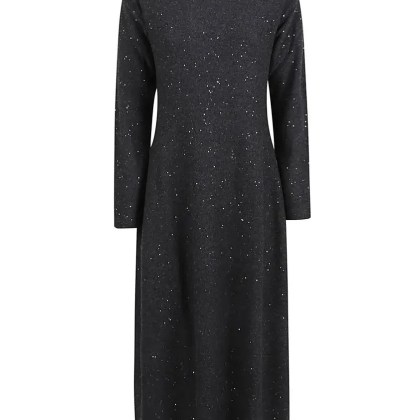 Antonelli - Mid-Length Black Dress With High Neckline And Sequ - Größe L - schwarz Antonelli - Mid-Length Black Dress With High Neckline And Sequ - Größe L - schwarz