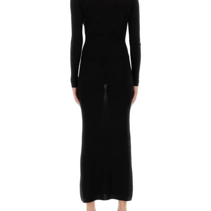 Versace - Long Fitted Wool Dress With Gold-Tone Button - Größe 42 - schwarz – Bild 3