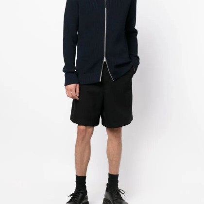 Maison Margiela - Navy Blue Ribbed Cardigan With High Neck - Größe L - blau – Bild 4