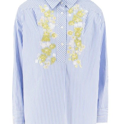Ermanno Firenze - Striped Shirt With Exclusive Floral Embroidery - Größe 38 - blau Ermanno Firenze - Striped Shirt With Exclusive Floral Embroidery - Größe 38 - blau