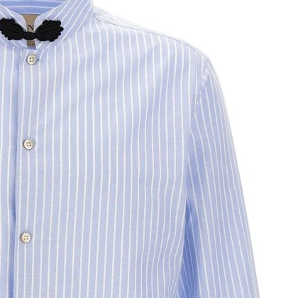 Valentino Garavani - Striped Oxford Shirt With Mandarin Collar - Größe 42 - blau – Bild 3