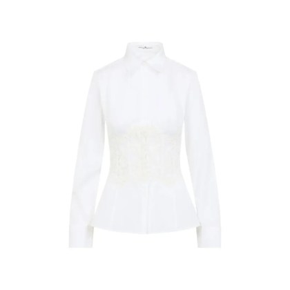 Ermanno Scervino - Tailored White Shirt With Lace Overlay - Größe 38 - weiß Ermanno Scervino - Tailored White Shirt With Lace Overlay - Größe 38 - weiß