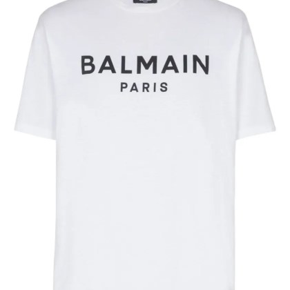 Balmain - Crew Neck T-Shirt With Bold Lettering And Straight - Größe L - white Balmain - Crew Neck T-Shirt With Bold Lettering And Straight - Größe L - white