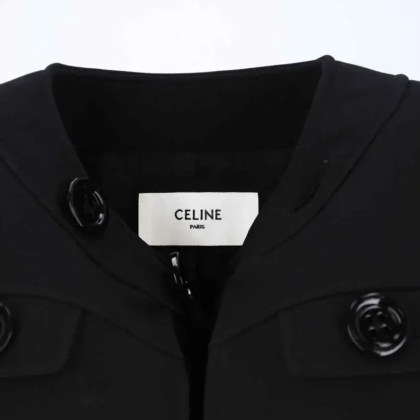 Celine - Wool Jacket With Oversized Buttons And Round Neckl - Größe 38 - schwarz – Bild 3
