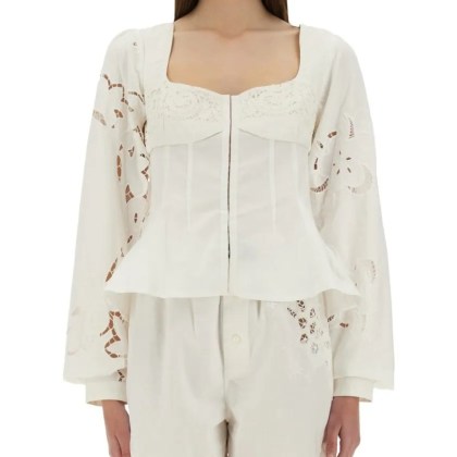 Marine Serre - Fitted White Top With Square Neckline And Floral E - Größe 36 - white Marine Serre - Fitted White Top With Square Neckline And Floral E - Größe 36 - white