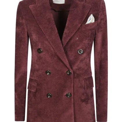 Circolo - Double-Breasted Corduroy Blazer With Peak Lapels - Größe 44 - rot Circolo - Double-Breasted Corduroy Blazer With Peak Lapels - Größe 44 - rot