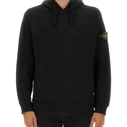 Stone Island - Black Cotton Hoodie With Logo Patch - Größe L - schwarz Stone Island - Black Cotton Hoodie With Logo Patch - Größe L - schwarz