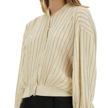 Alysi - Silk Bomber Jacket With Subtle Stripes - Größe 42 - beige – Bild 2