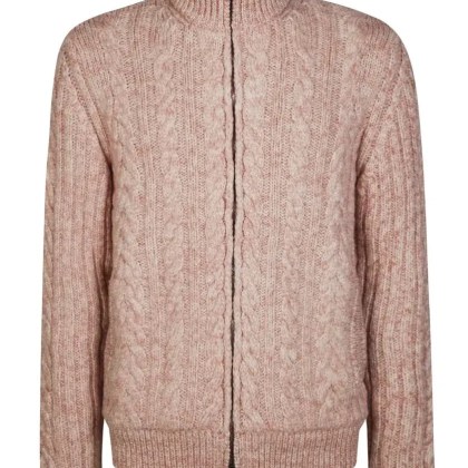 Herno - Cable-Knit And Ribbed Zip-Up Cardigan - Größe 50 - pink Herno - Cable-Knit And Ribbed Zip-Up Cardigan - Größe 50 - pink
