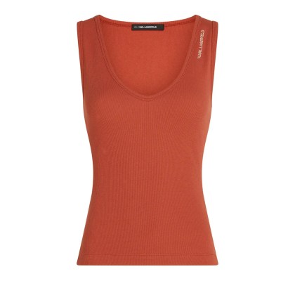 Karl Lagerfeld - GERIPPTES TANKTOP MIT V-AUSSCHNITT - Größe M - braun Karl Lagerfeld - GERIPPTES TANKTOP MIT V-AUSSCHNITT - Größe M - braun