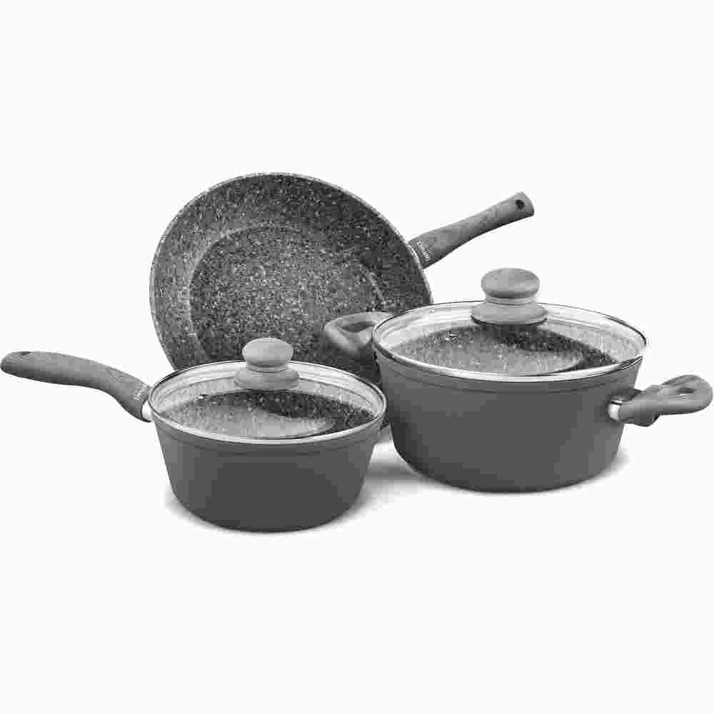 Lamart Flint Set Of Pans- Pan-24cm, Casserole-20cm, Saucepan-16cm