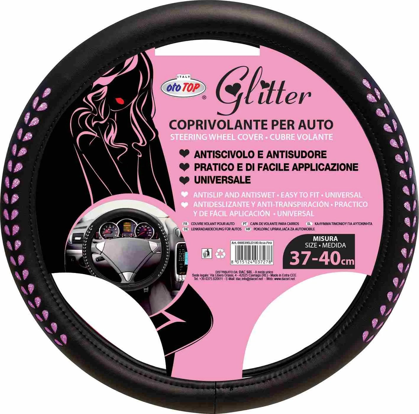 Glitter Steering Wheel Cover, With White Rubber Frame, Pink