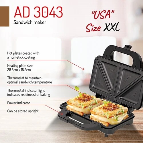 Adler Sandwich Maker 2 Slice Usa Size Xxl Stainless Steel