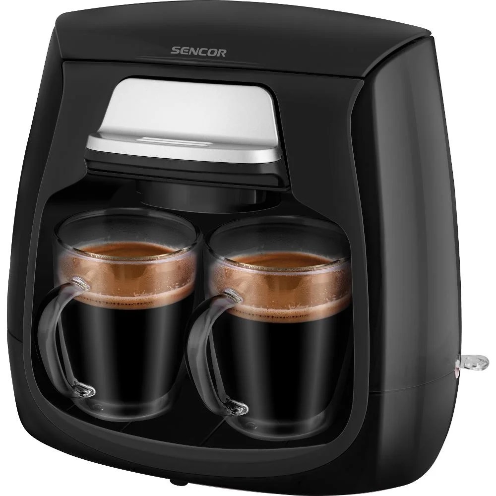 Sencor Black Coffee Maker .3l Including 2 Double Wall Glass Mugs- 500w Sencor Black Coffee Maker .3l Including 2 Double Wall Glass Mugs- 500w