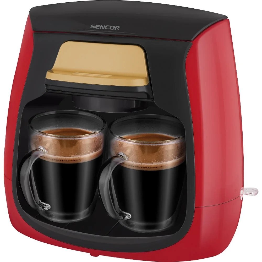 Sencor Red Coffee Maker .3l Including 2 Double Wall Glass Mugs- 500w Sencor Red Coffee Maker .3l Including 2 Double Wall Glass Mugs- 500w