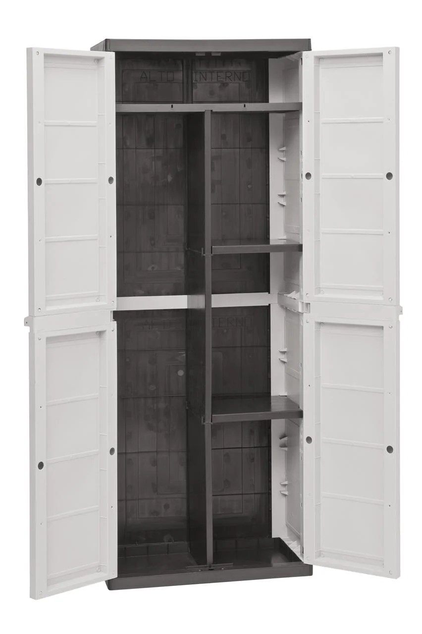 Easy Line Plastic Cabinet With Broom Holder 3 Shelves And Padlock Hold