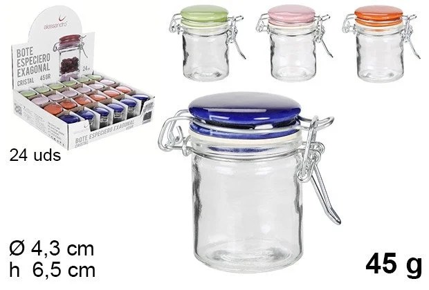 Glass Jar 45g C/ Ceramic Cover Color Ass.