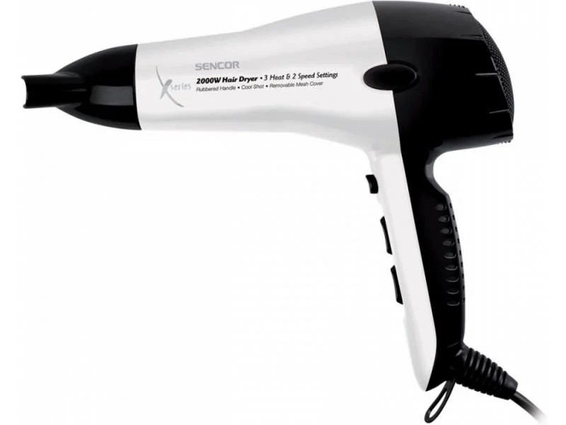 WHITE HAIR DRYER 2000W AIR NOZZLE RUBBER COATED