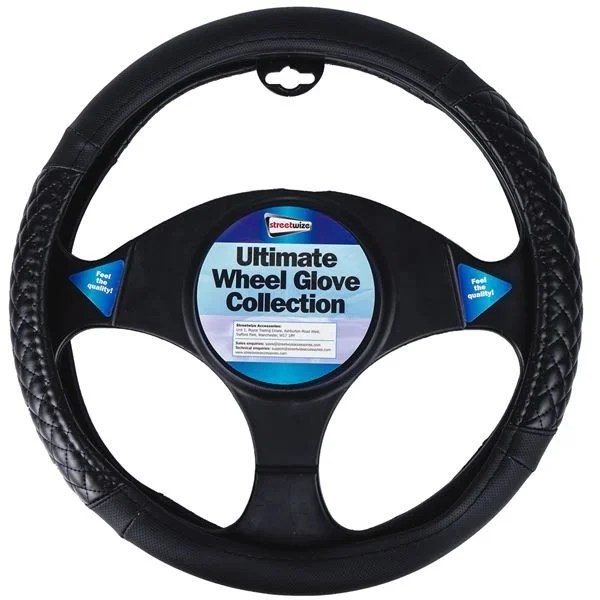 Diamond Quilted Steering Wheel Cover – Black