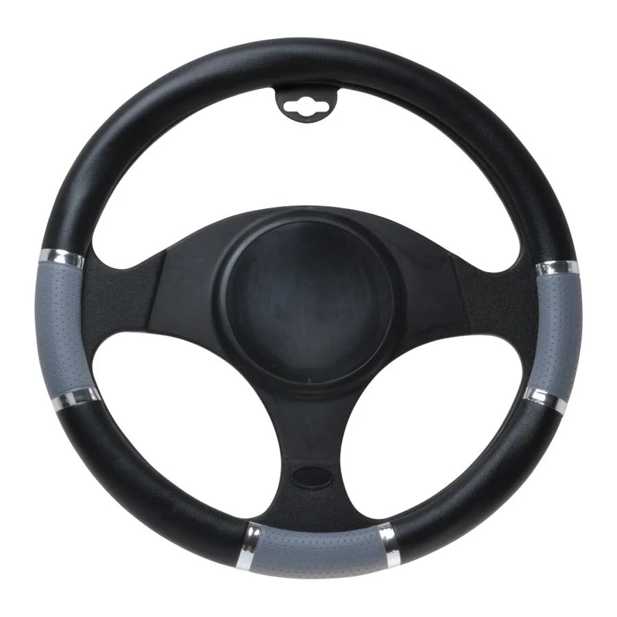 Steering wheel cover BLACK.-GREY METALLIC37-39cm