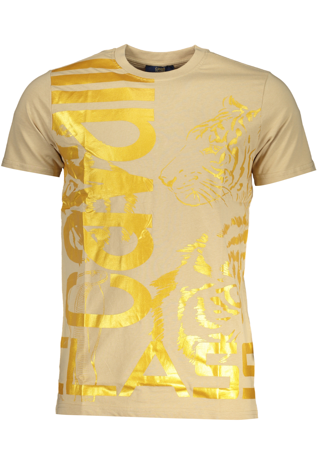 CAVALLI CLASS MEN SHORT SLEEVED T-SHIRT BEIGE CAVALLI CLASS MEN SHORT SLEEVED T-SHIRT BEIGE