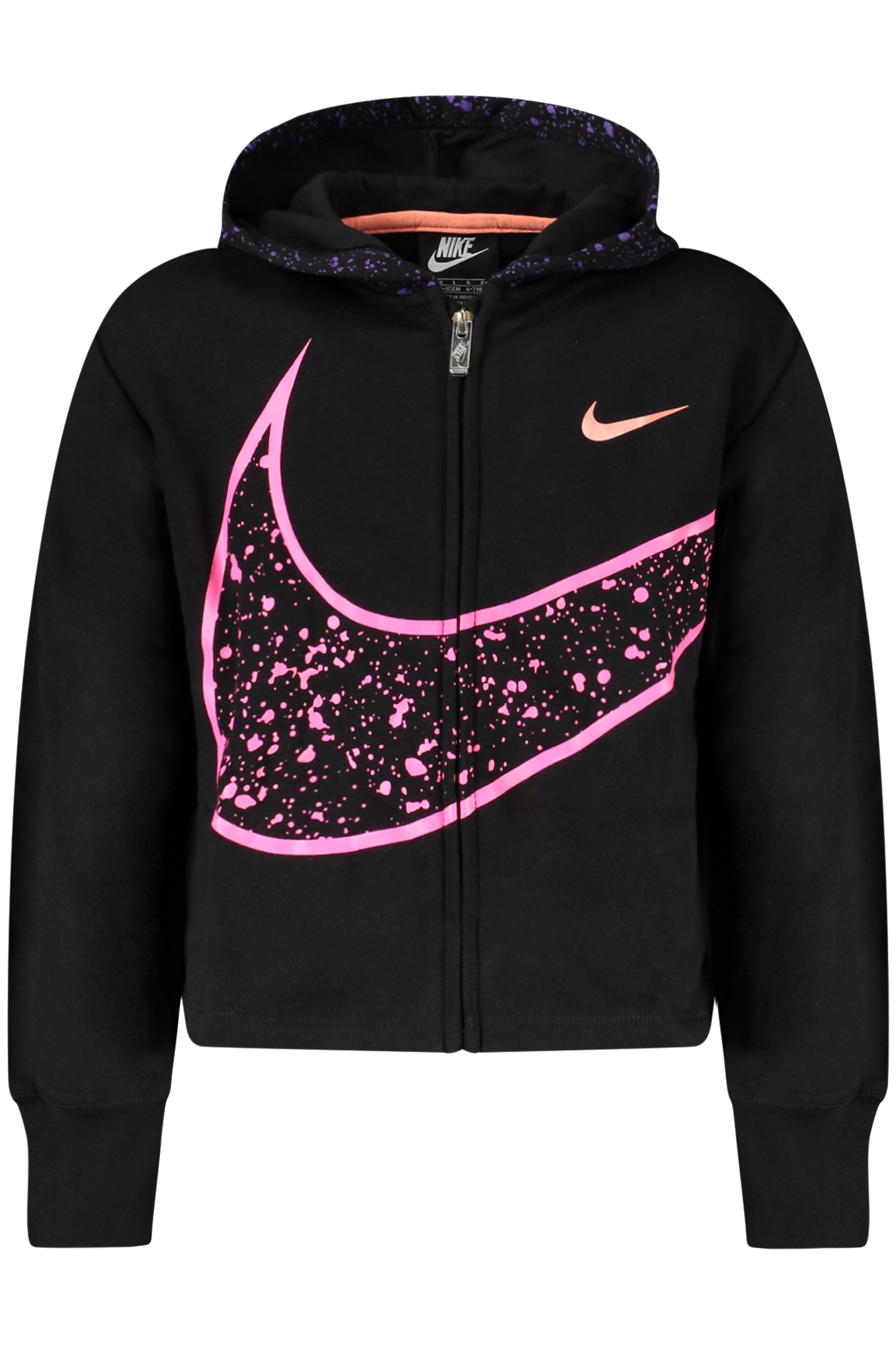 NIKE GIRLS' BLACK ZIP-UP SWEATSHIRT NIKE GIRLS' BLACK ZIP-UP SWEATSHIRT