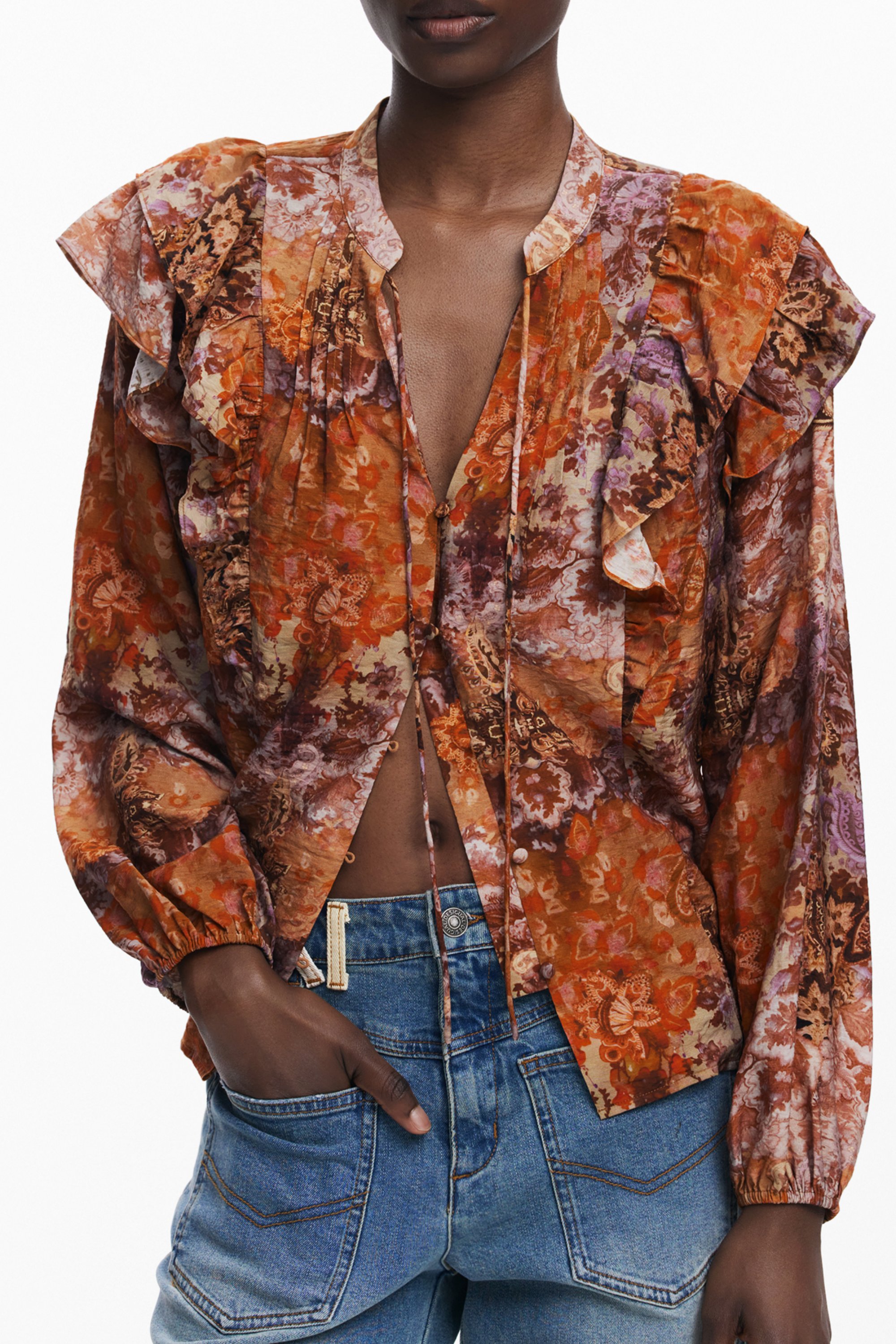 DESIGUAL WOMEN LONG-SLEEVED SHIRT, ORANGE DESIGUAL WOMEN LONG-SLEEVED SHIRT, ORANGE