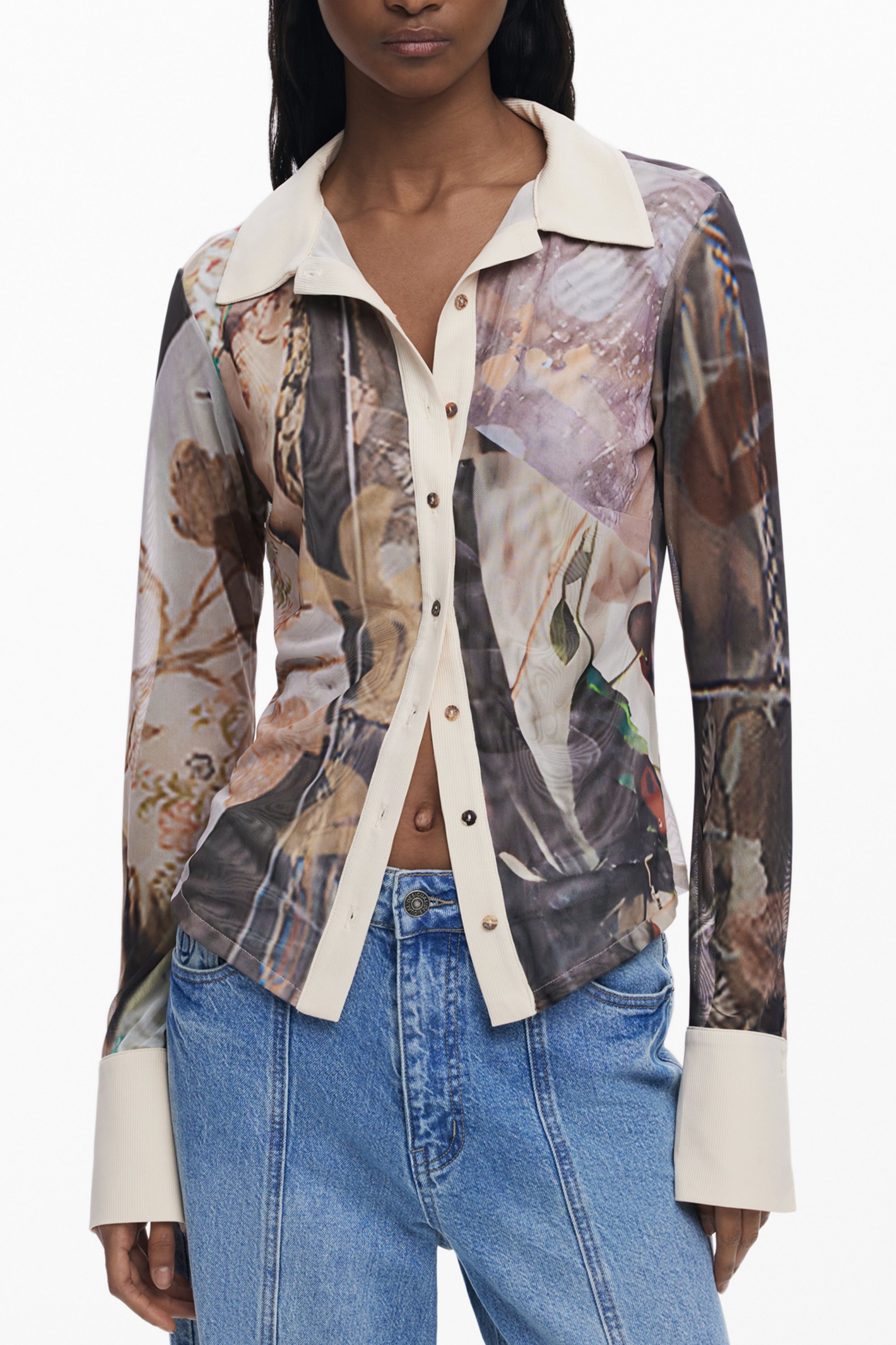 DESIGUAL WOMEN LONG-SLEEVED SHIRT, BEIGE DESIGUAL WOMEN LONG-SLEEVED SHIRT, BEIGE