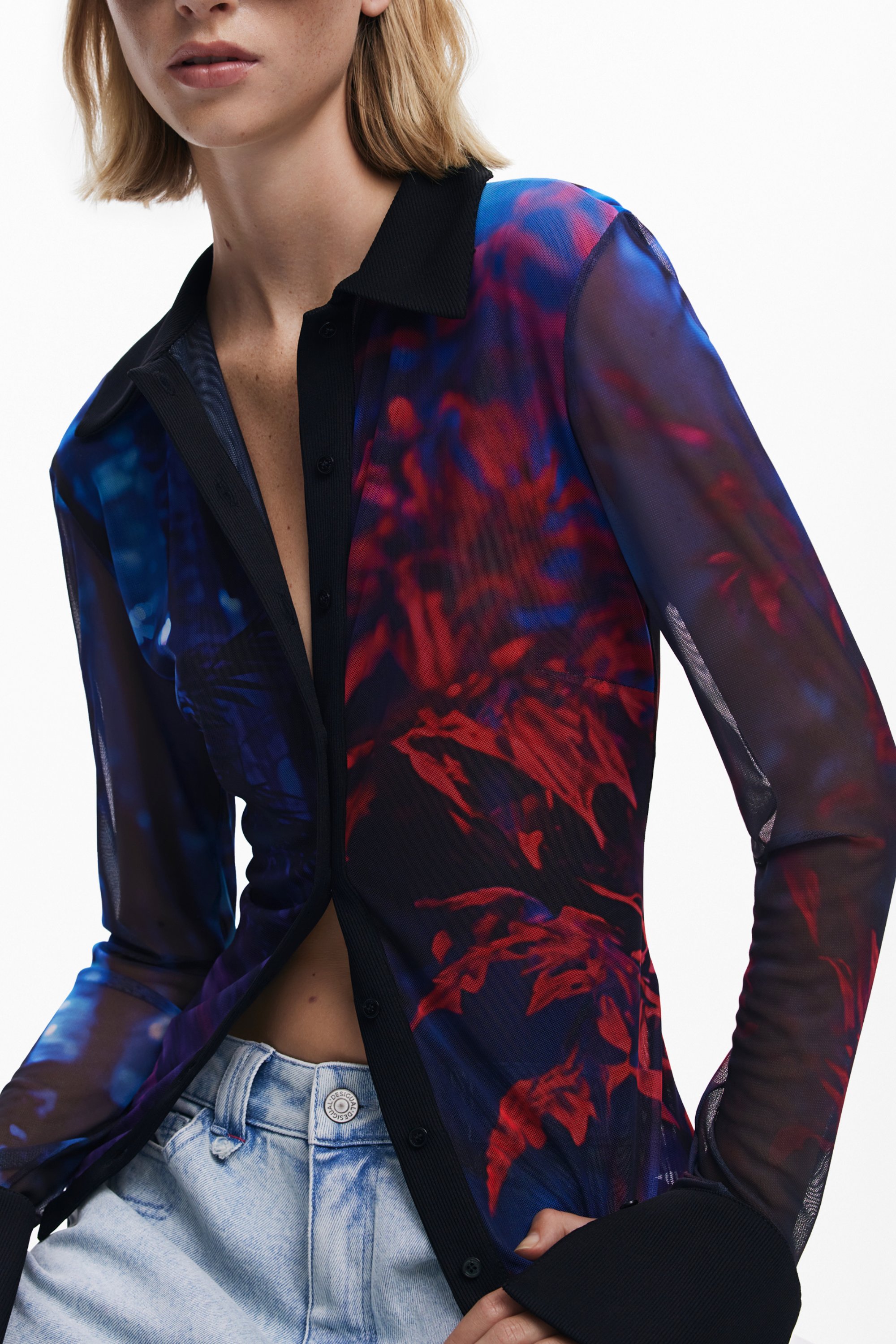 DESIGUAL WOMEN LONG-SLEEVED SHIRT, BLACK