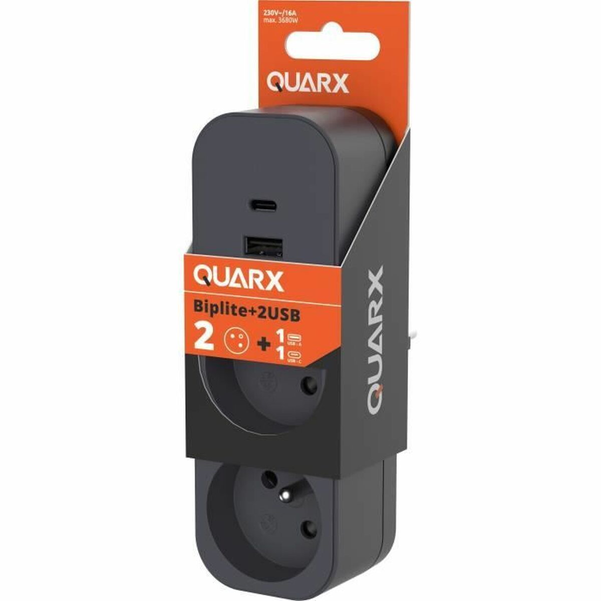2-socket plugboard with power switch QUARX 3680 W