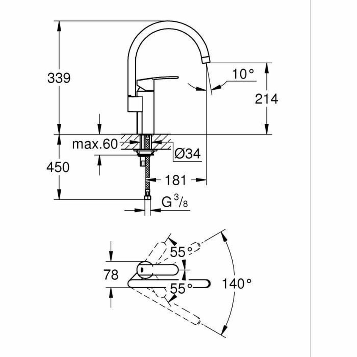 Kitchen Tap Grohe Wave Cosmopolitan – 32449001 C-shaped Metal