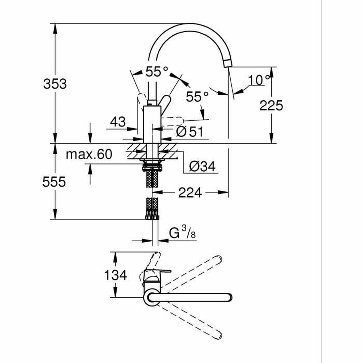 Kitchen Tap Grohe Get – 31494001 C-shaped Metal