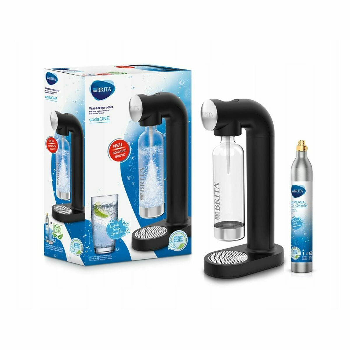 Carbonator Brita sodaONE Black noir 1 L Stainless steel