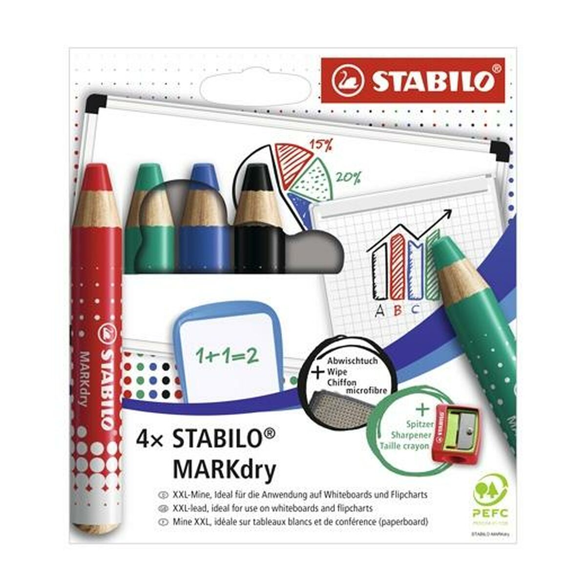 Set of Markers Stabilo Markdry 4 Pieces Multicolour Set of Markers Stabilo Markdry 4 Pieces Multicolour