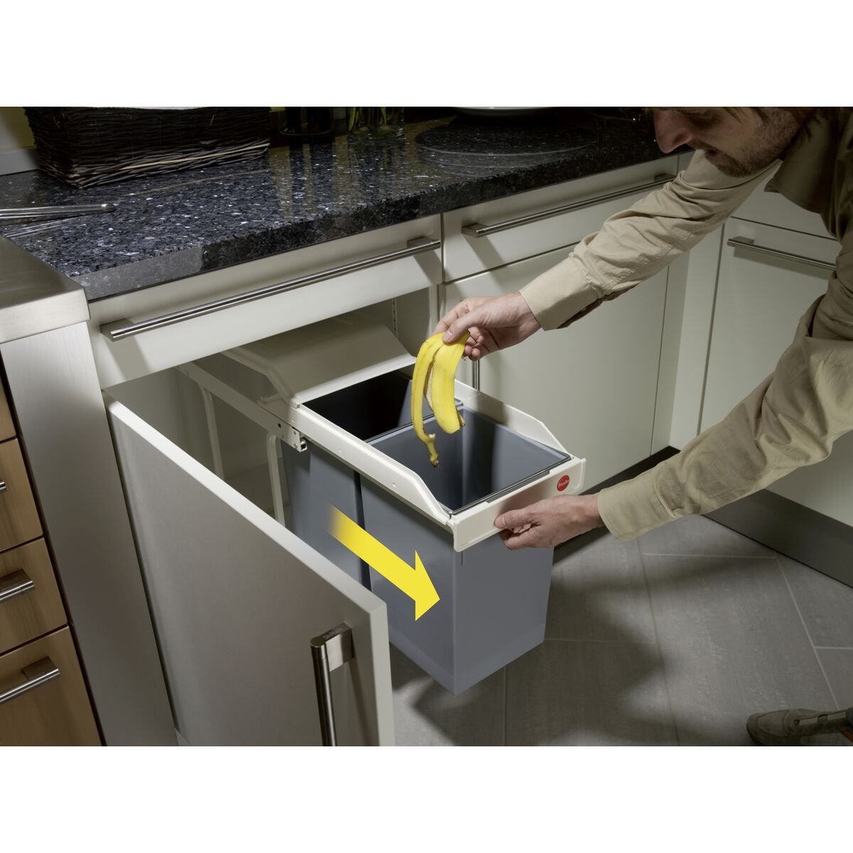 Waste bin Hailo Multi-Box duo L White Grey Cream Steel Plastic 2 drawers 14 L Integrable (2 Units)