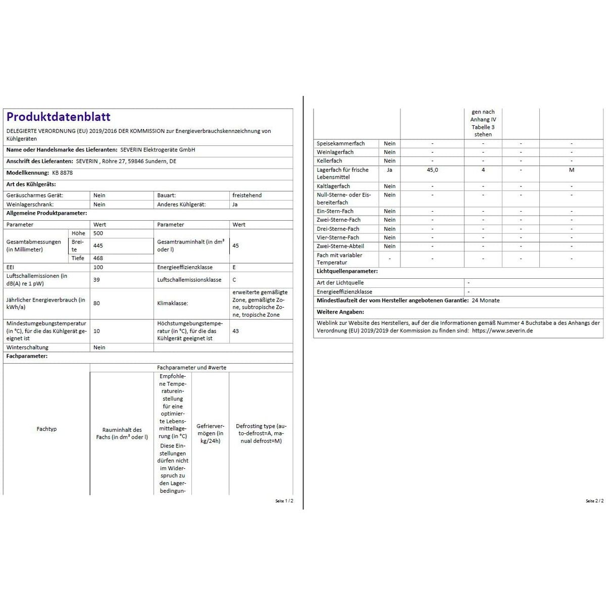 Refrigerator Severin KB8878 48 Silver