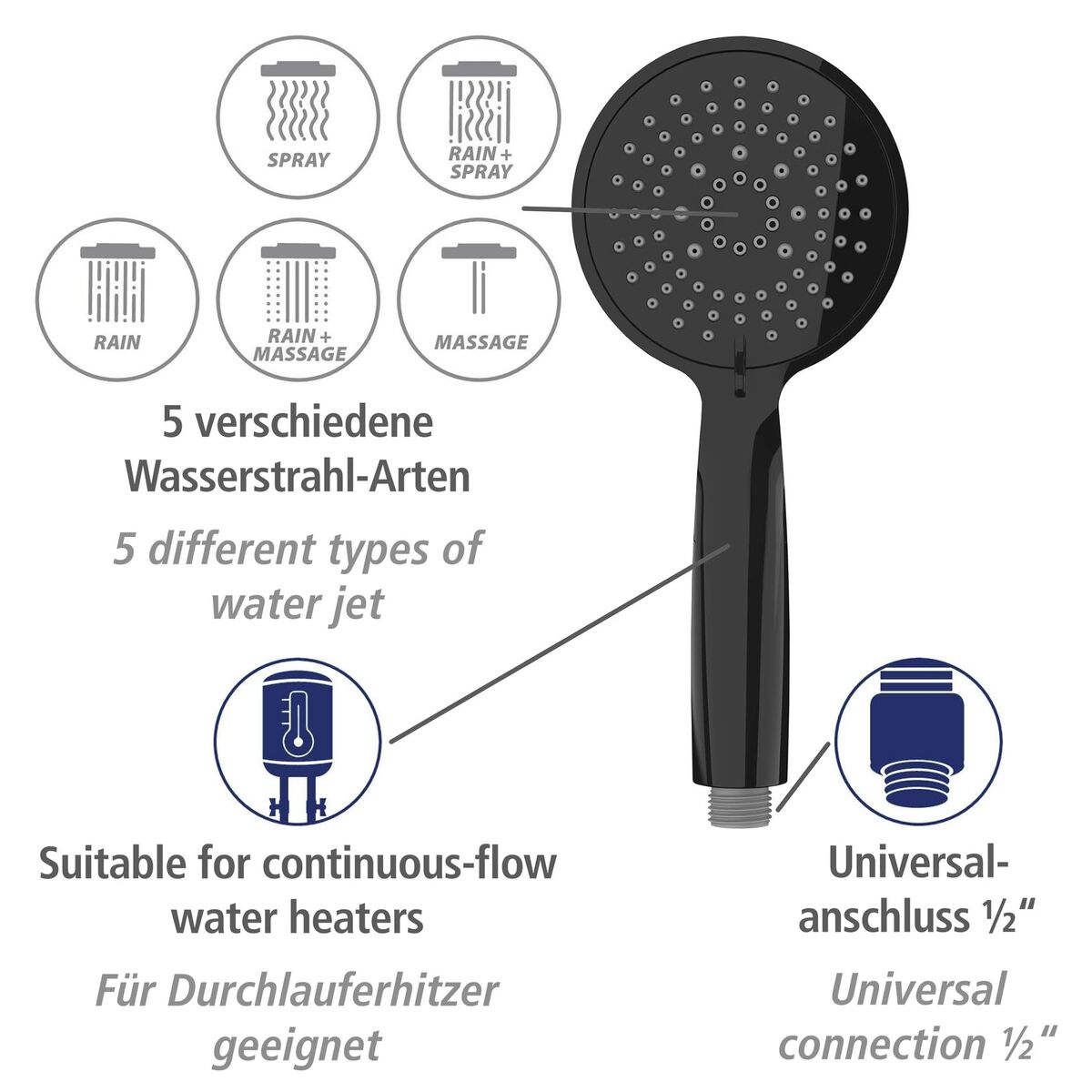 Shower Set Wenko Young Line 25451100 Matte back Stainless steel Ã 19 mm 66 cm