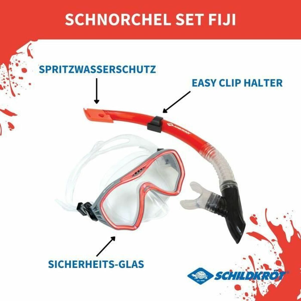 Snorkel Goggles and Tube Schildkrt Red Grey One size