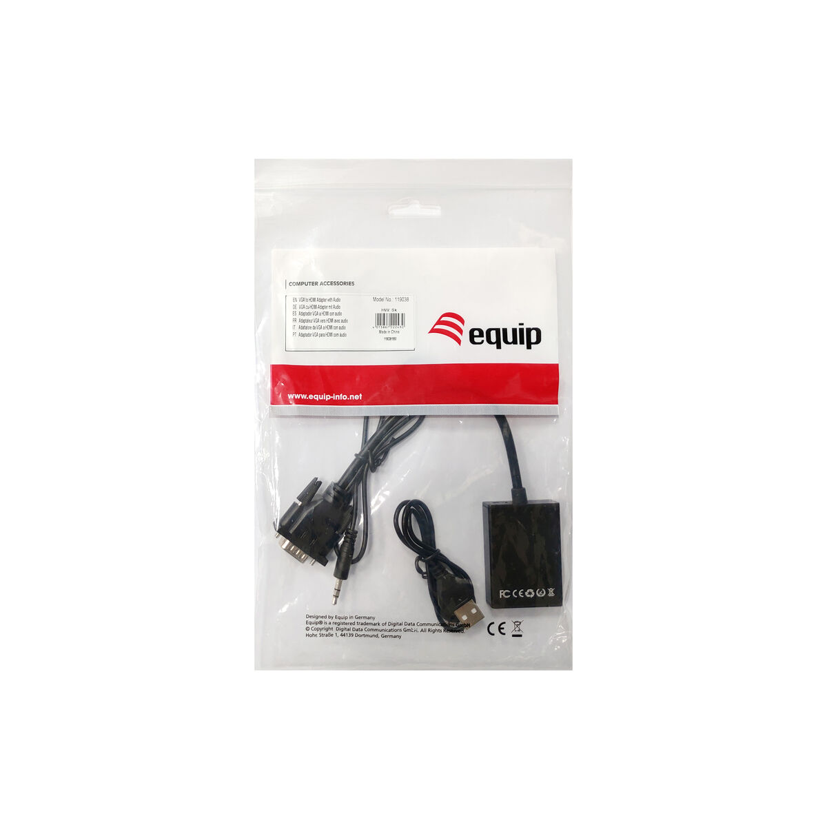 VGA to HDMI Adapter with Audio Equip 119038 Black 20 cm