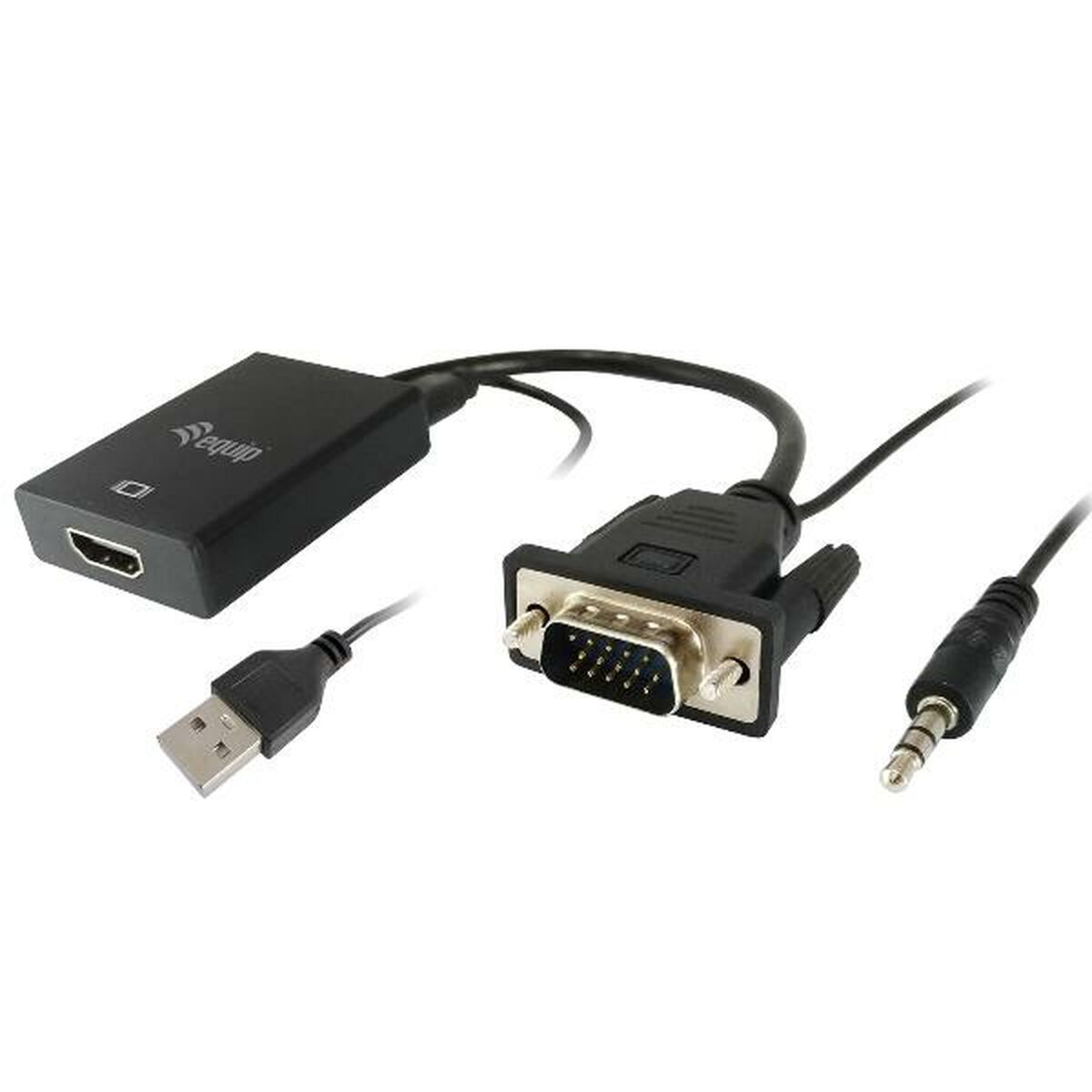 VGA to HDMI Adapter with Audio Equip 119038 Black 20 cm